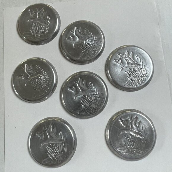 Metal Hand Forged Hammered Aluminum Coaster Mallard Ducks Set of 7 Bird Kitchen - Picture 8 of 12